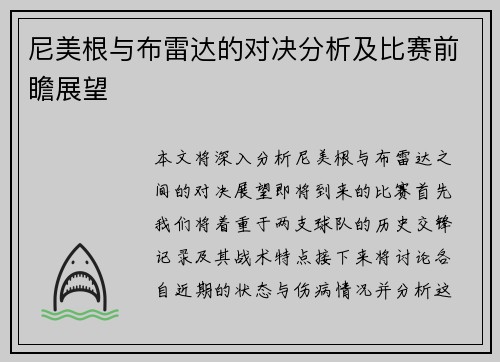 尼美根与布雷达的对决分析及比赛前瞻展望